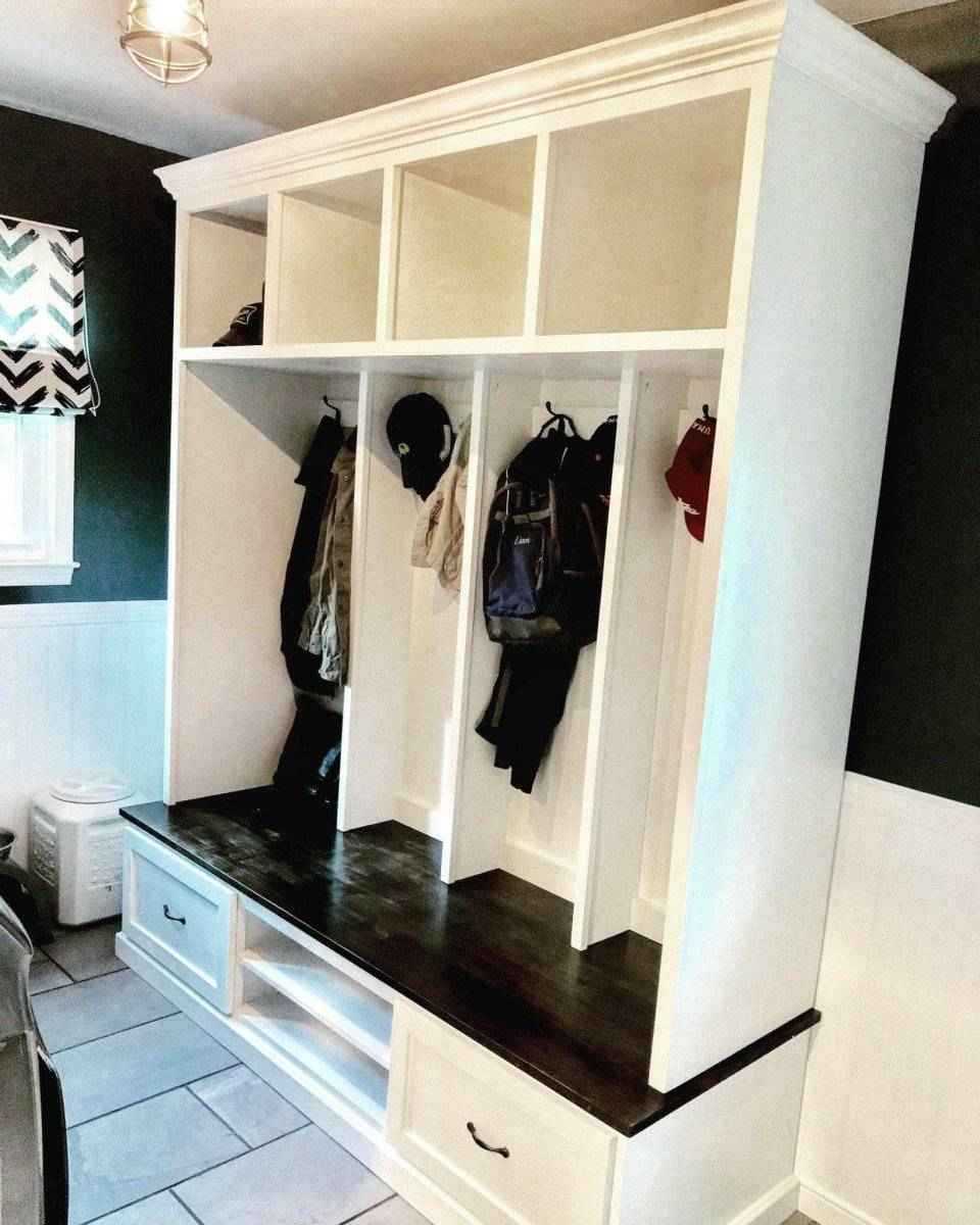 Merrick Mudroom Locker with Cubbies, Drawers & Coat Hooks | Custom Wood Hall Tree Entryway Bench