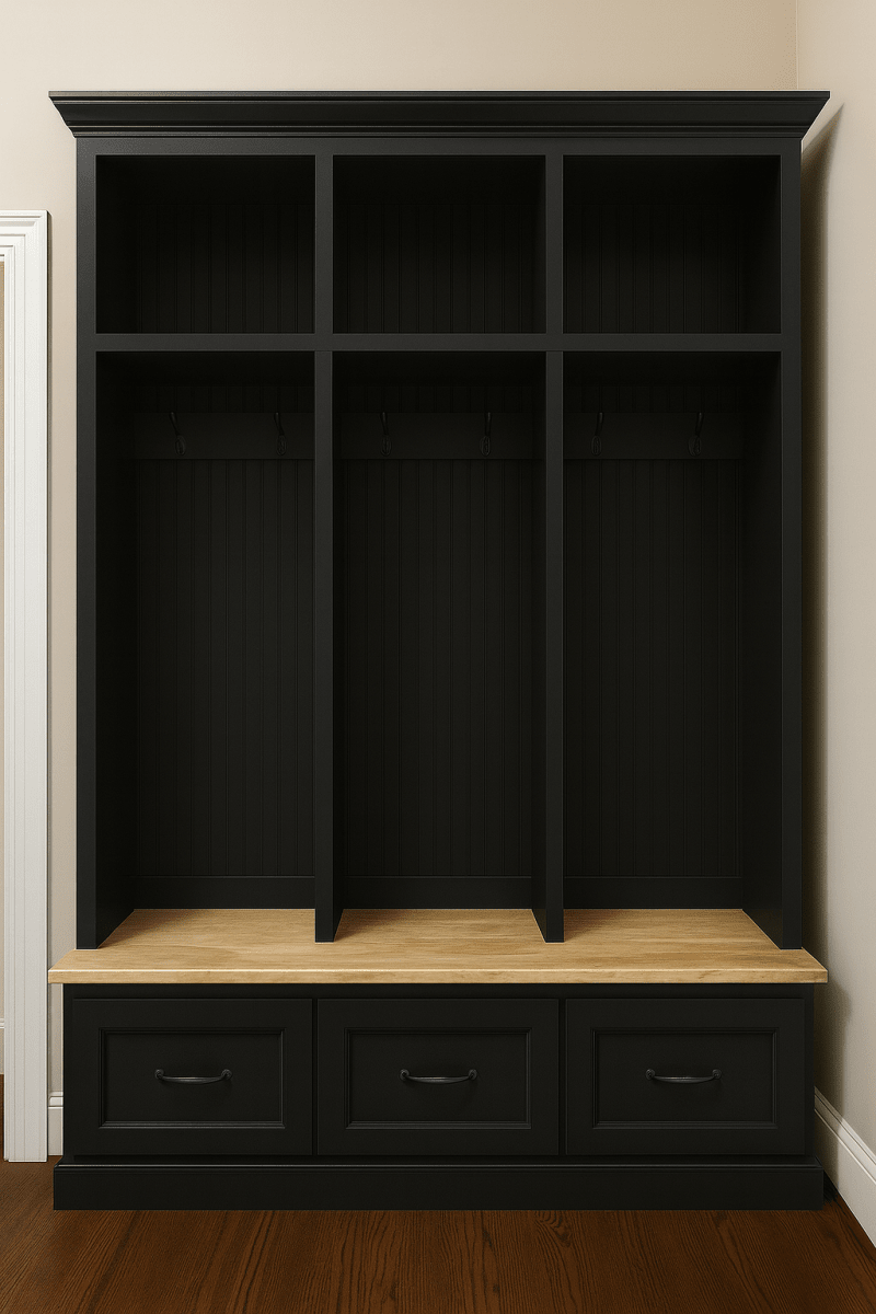 Merrick Mudroom Bench with Coat and Shoe Storage – 3 Section Entryway Organizer | Farmhouse Hall Tree with Hooks and Cubbies
