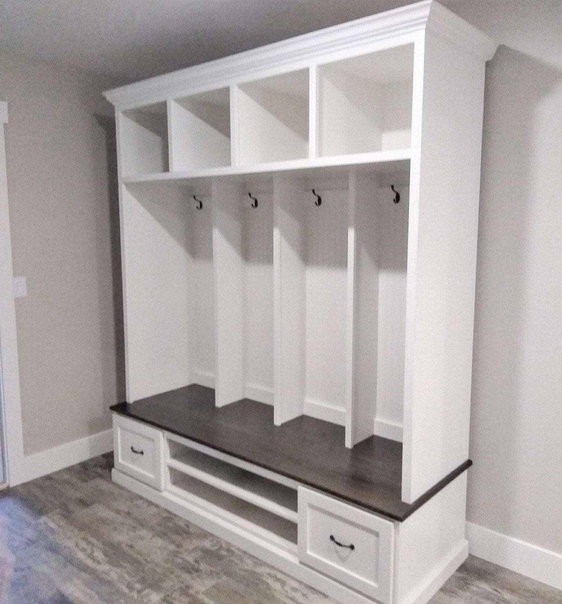 Merrick Mudroom Locker | Standing Coat Rack | Shoe Storage Bench | Entryway bench | Hall Tree (4 section).
