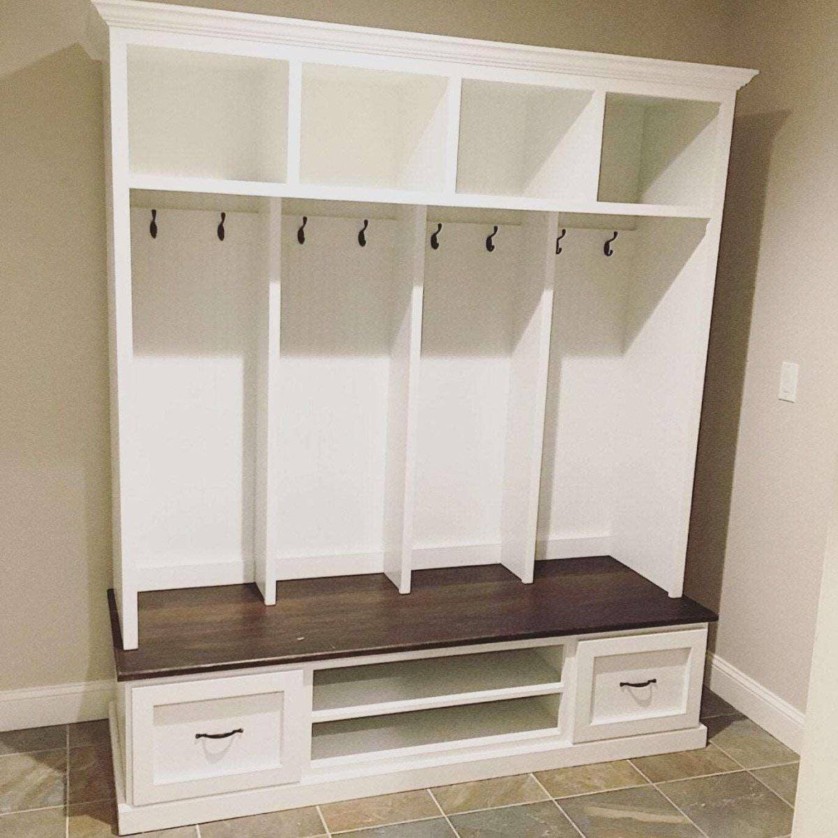 Merrick Mudroom Locker | Standing Coat Rack | Shoe Storage Bench | Entryway bench | Hall Tree (4 section).