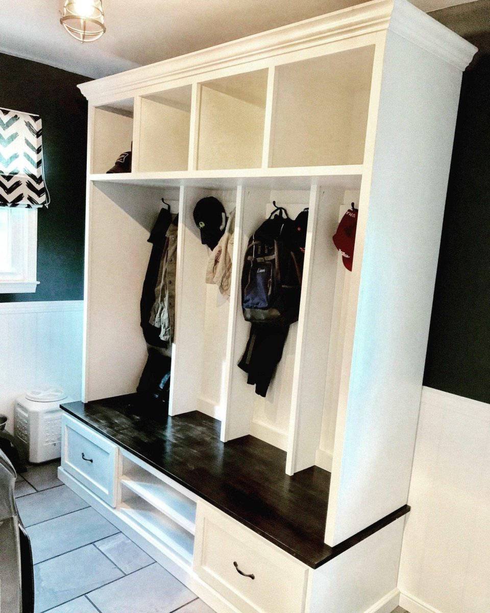 Merrick Mudroom Locker | Standing Coat Rack | Shoe Storage Bench | Entryway bench | Hall Tree (4 section).