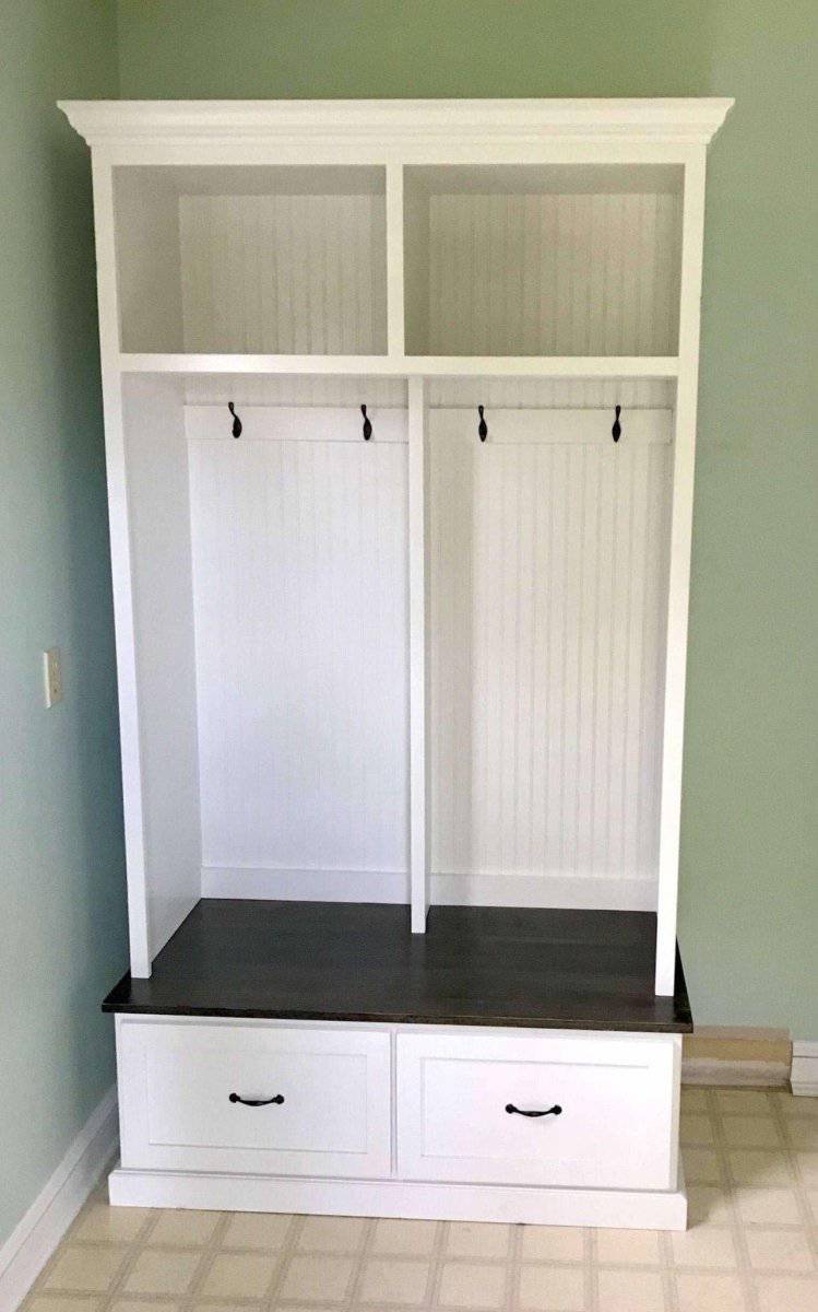 Merrick Shoe Storage Bench | Entryway Furniture | Mudroom Locker | Hall Tree | Wall Mount Coat Rack (2 section).