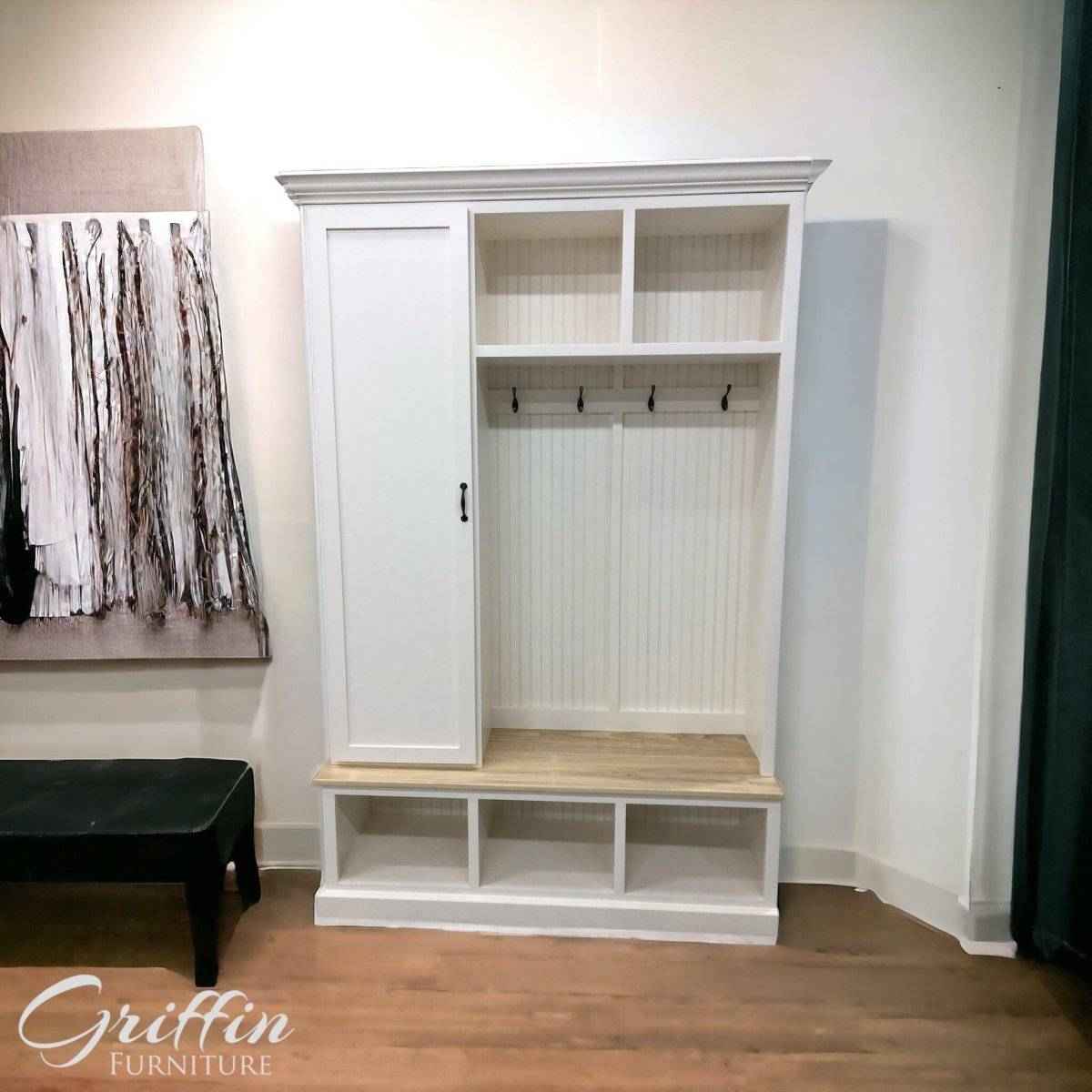 Miami Entryway Bench with Coat Hooks & Shoe Cubbies | Handcrafted Wood Hall Tree Mudroom Organizer