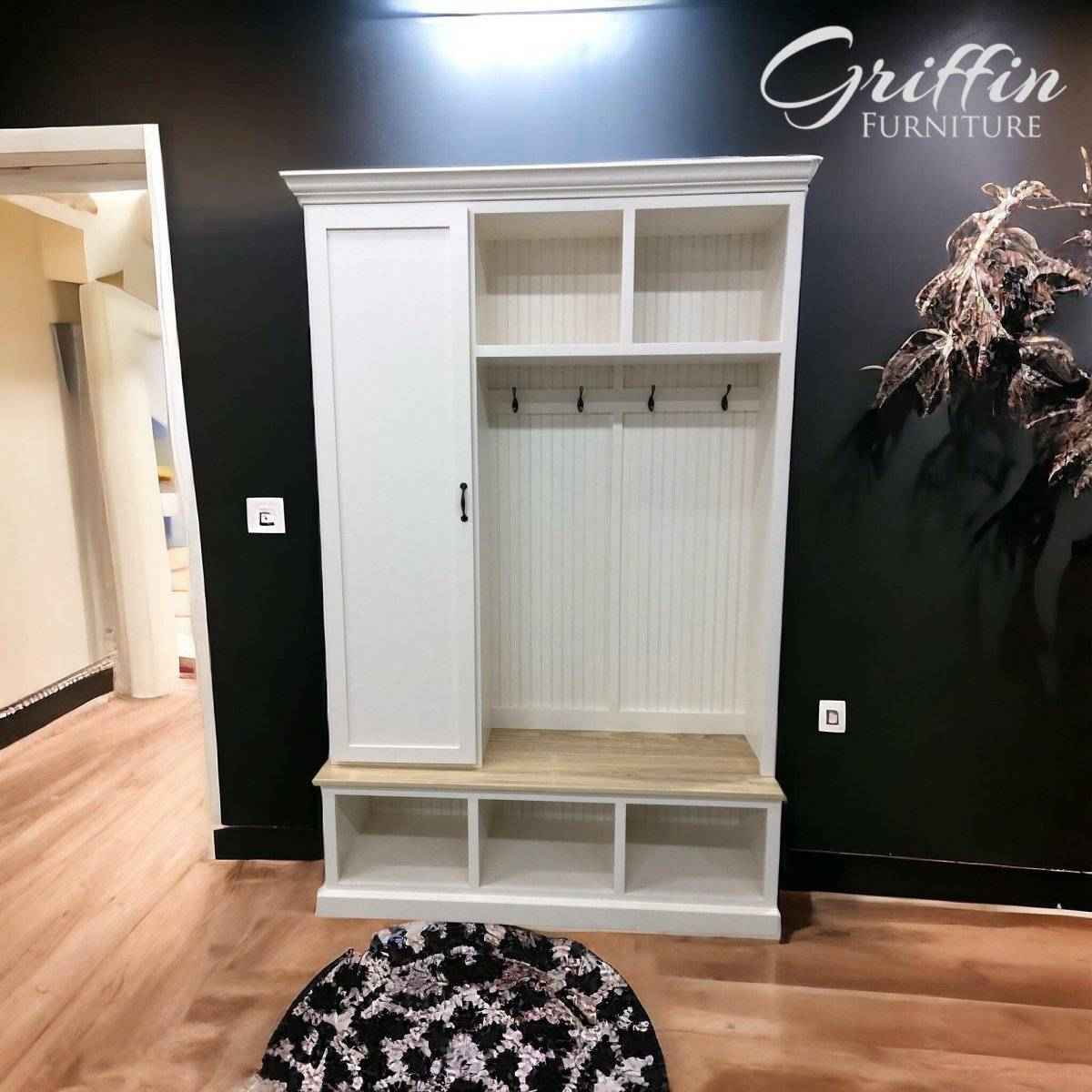 Miami Entryway Bench with Coat Hooks & Shoe Cubbies | Handcrafted Wood Hall Tree Mudroom Organizer