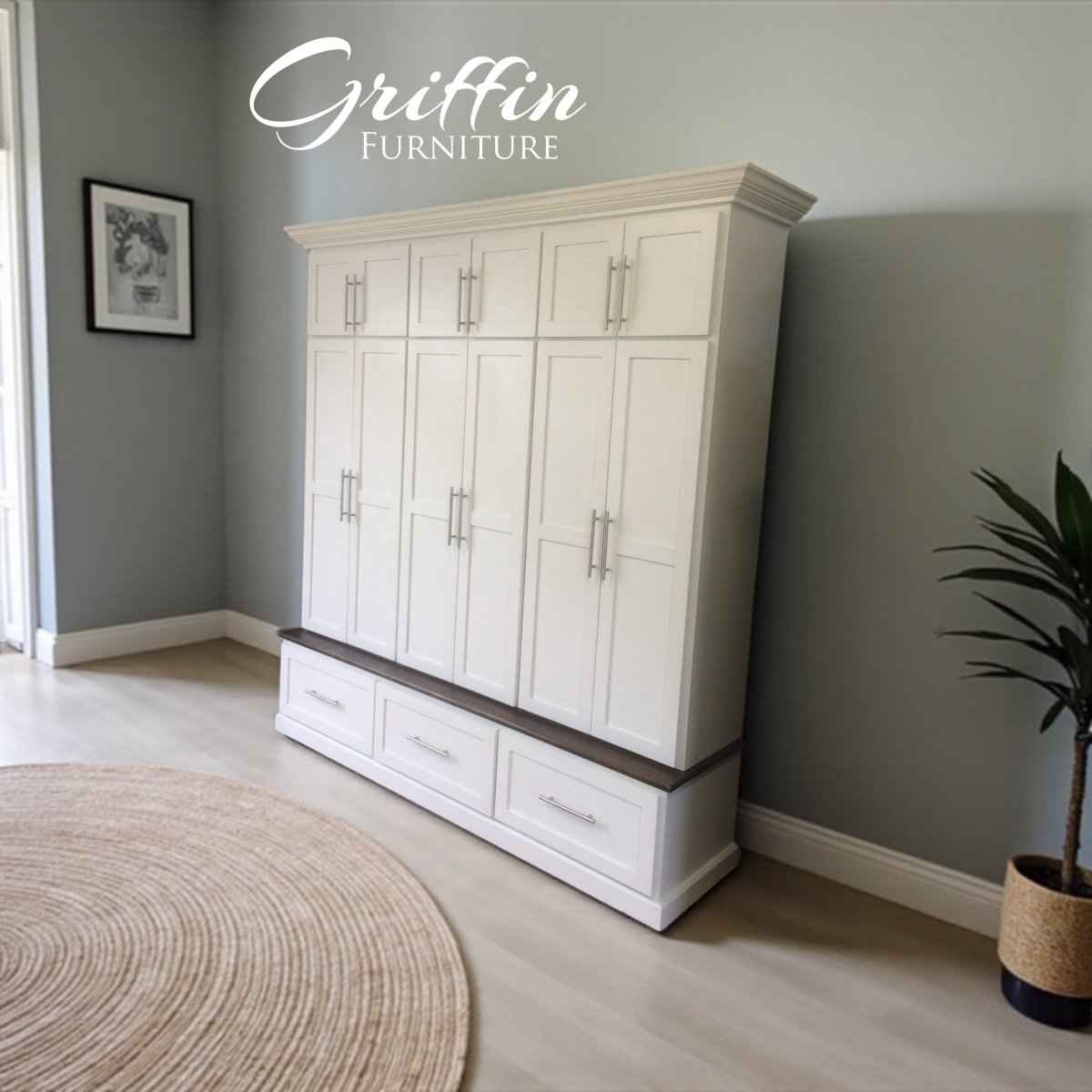 Michigan 6-Section Mudroom Bench with Shoe Storage & Coat Hooks | Handcrafted Wood Hall Tree