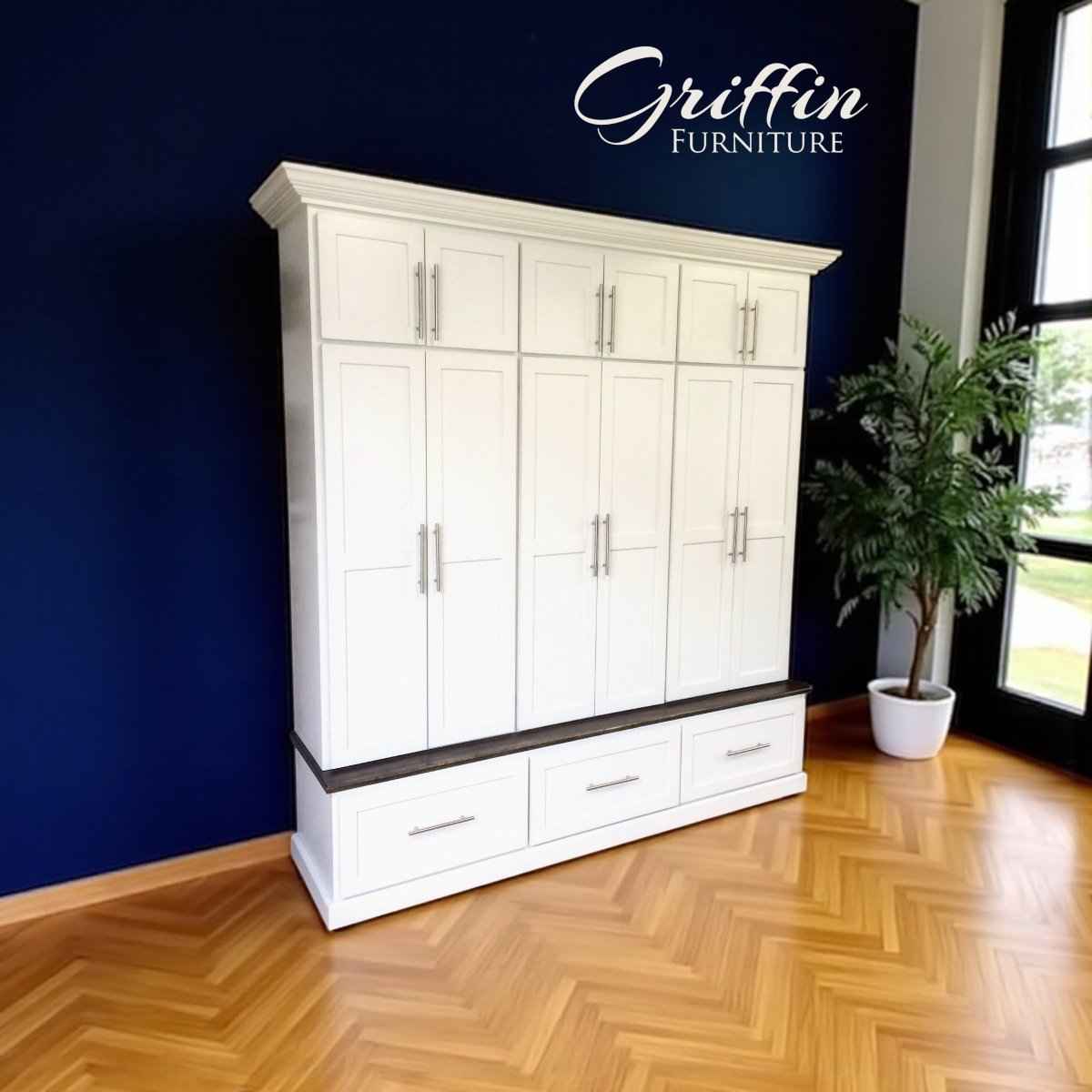 Michigan 6-Section Mudroom Bench with Shoe Storage & Coat Hooks | Handcrafted Wood Hall Tree