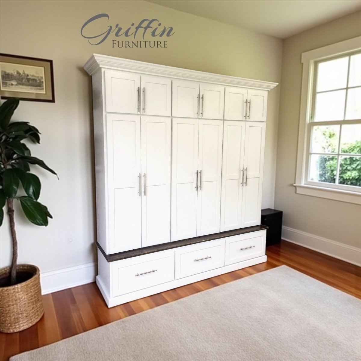 Michigan 6-Section Mudroom Bench with Shoe Storage & Coat Hooks | Handcrafted Wood Hall Tree