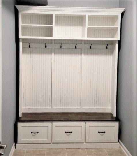 Midland 3-Section Entryway Bench with Shoe Storage & Coat Hooks | Handcrafted Wood Hall Tree