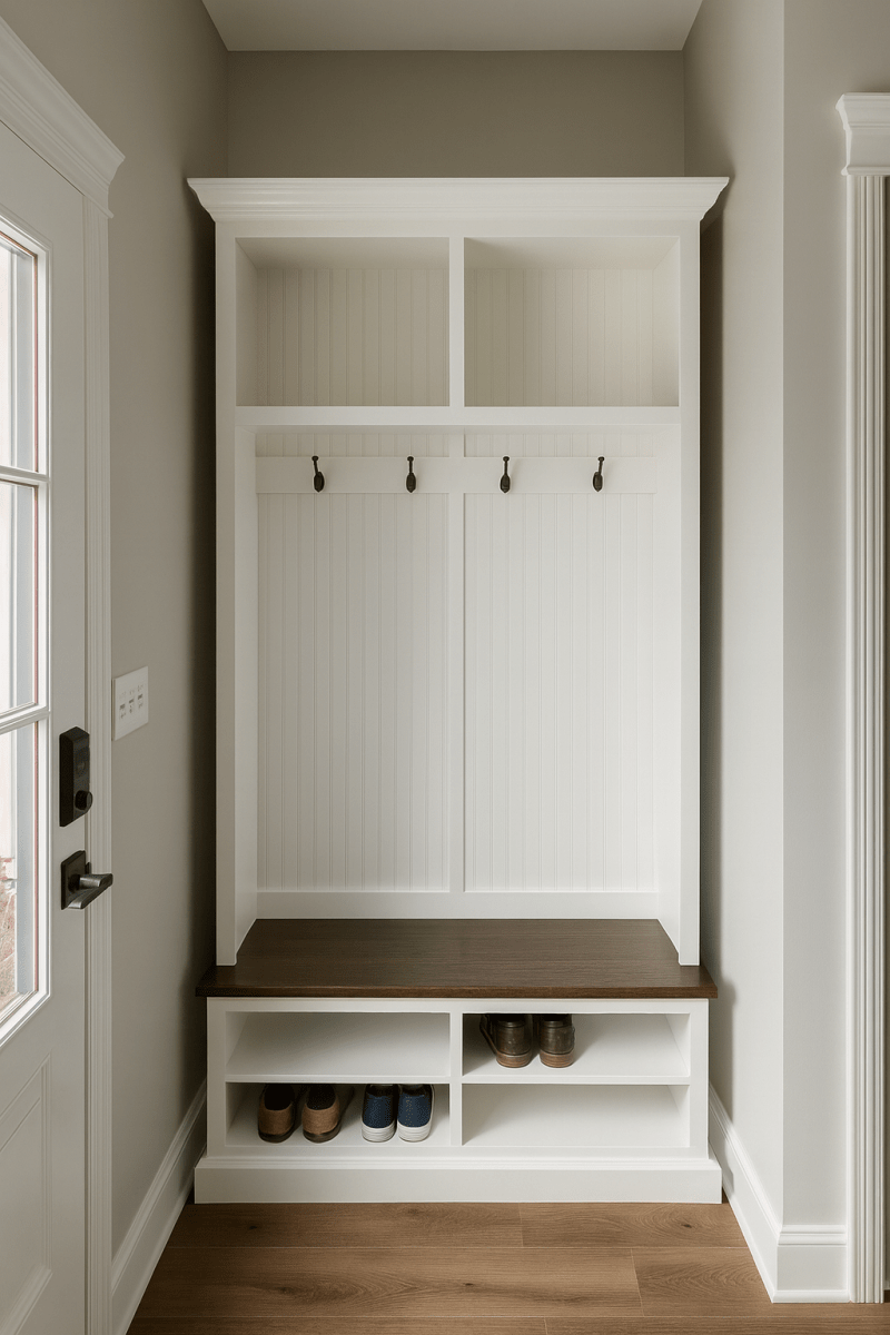 Moraga Hall tree entry bench custom cabinet coat rack mudroom furniture (2 section)