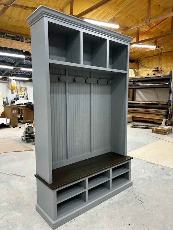 Moraga 3-Section Mudroom Bench with Coat Hooks & Shoe Cubbies | Handcrafted Wood Hall Tree