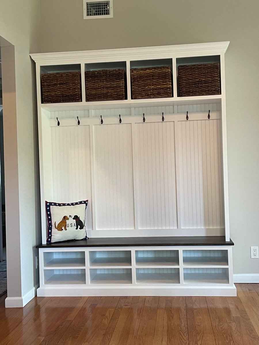Moraga 4-Section Mudroom Bench with Shoe Cubbies & Coat Hooks | Handcrafted Wood Hall Tree