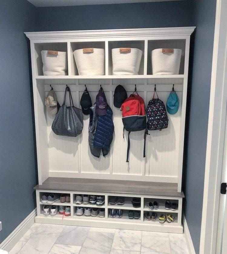 Moraga 4-Section Mudroom Bench with Shoe Cubbies & Coat Hooks | Handcrafted Wood Hall Tree