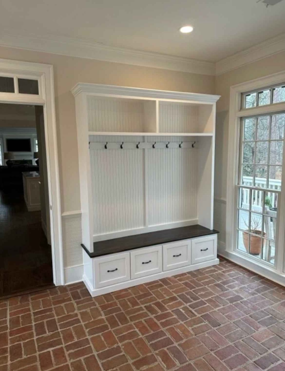Nashville Farmhouse Entryway Bench with Shoe Drawers & Coat Hooks | Handcrafted Wood Hall Tree