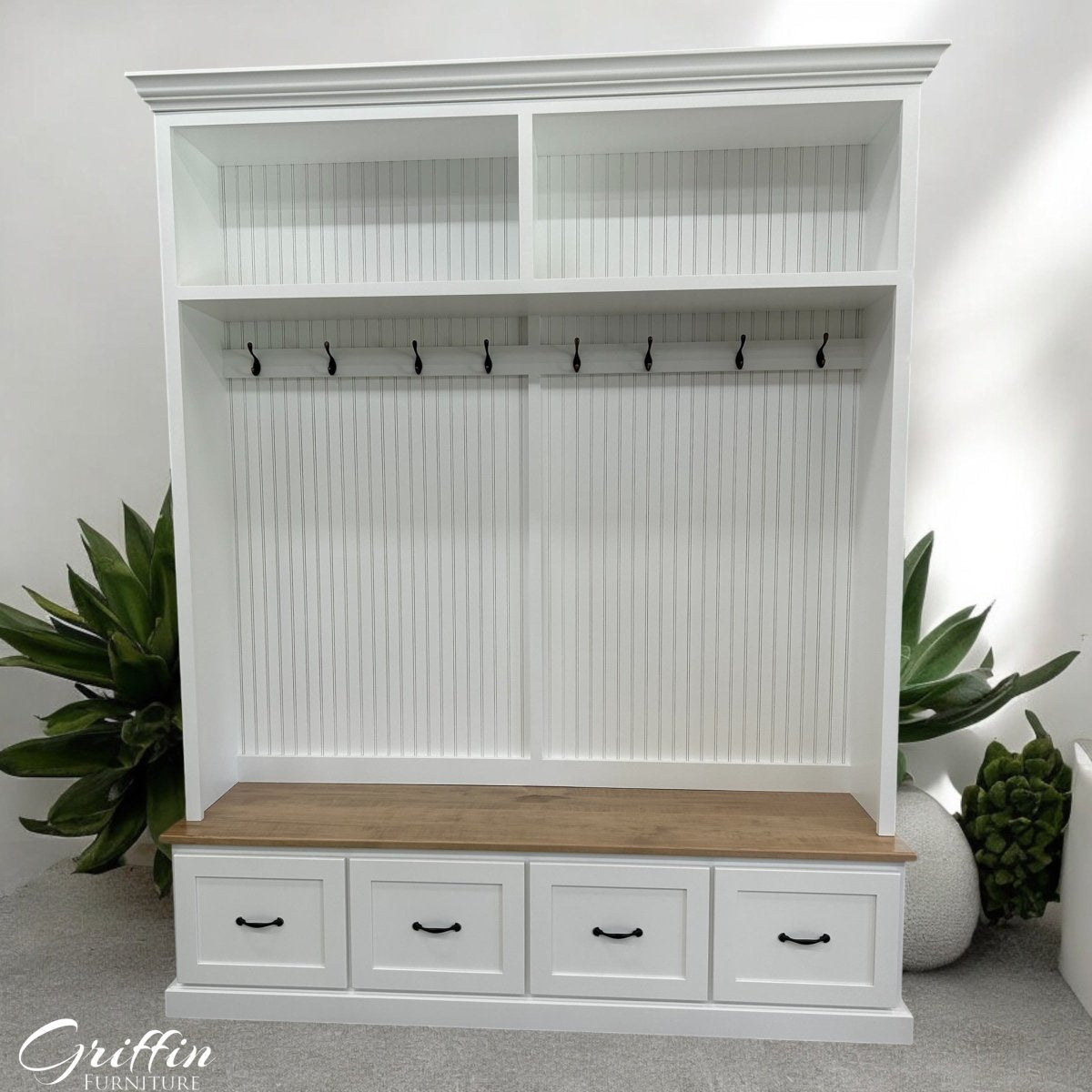 Nashville Entryway Shoe Storage Bench | Mudroom Bench with Cubbies | 4-Section Organizer | Rustic Farmhouse Furniture | Custom Hall Tree