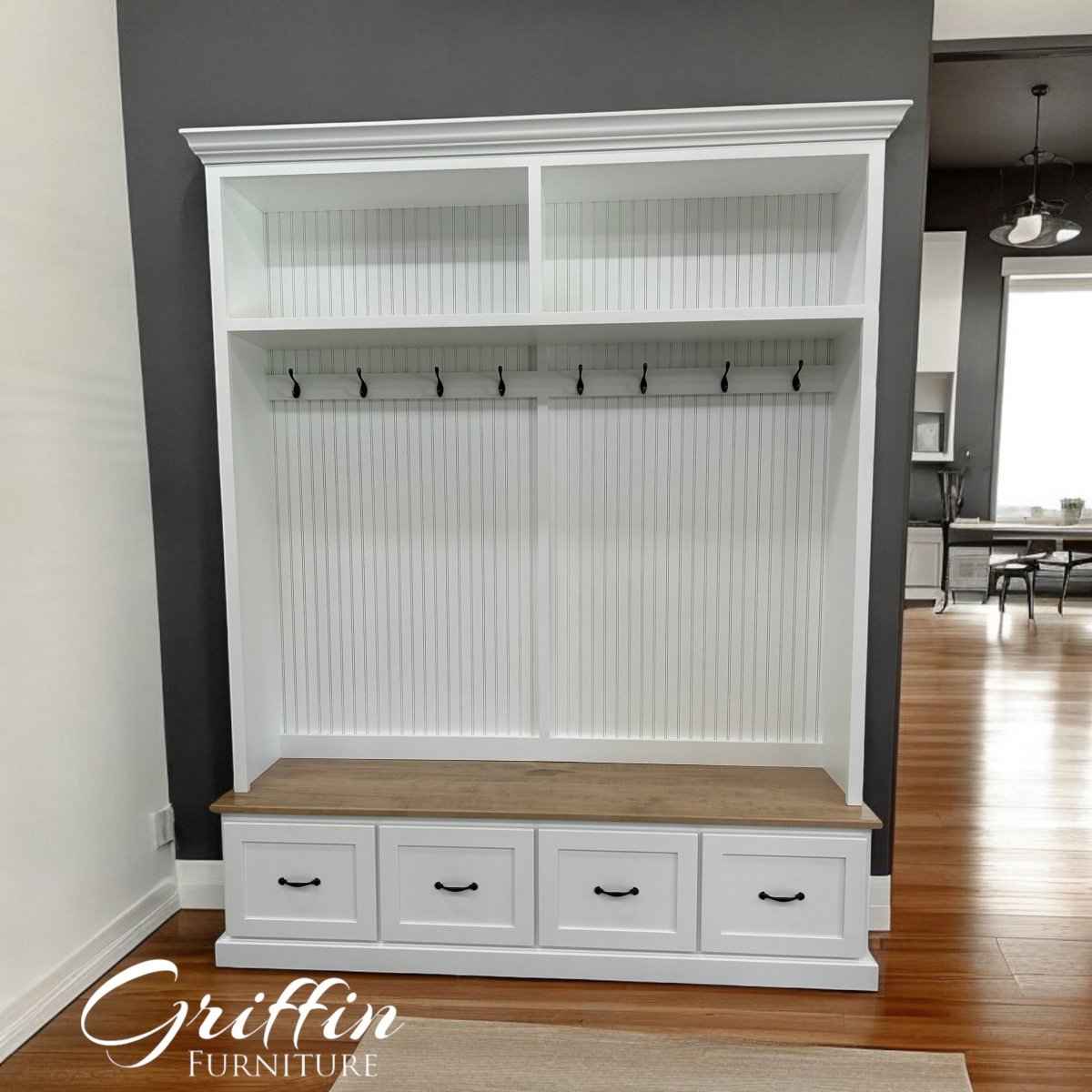 Nashville Farmhouse Entryway Bench with Shoe Drawers & Coat Hooks | Handcrafted Wood Hall Tree