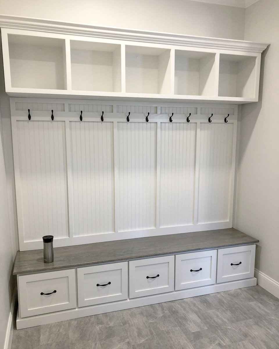 New York 5-Section Mudroom Bench with Shoe Drawers & Coat Hooks | Handcrafted Wood Hall Tree