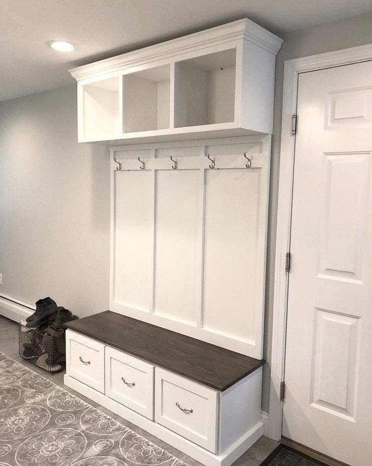 NEW YORK Entryway bench storage drawers mudroom hall tree coat rack 3-section.