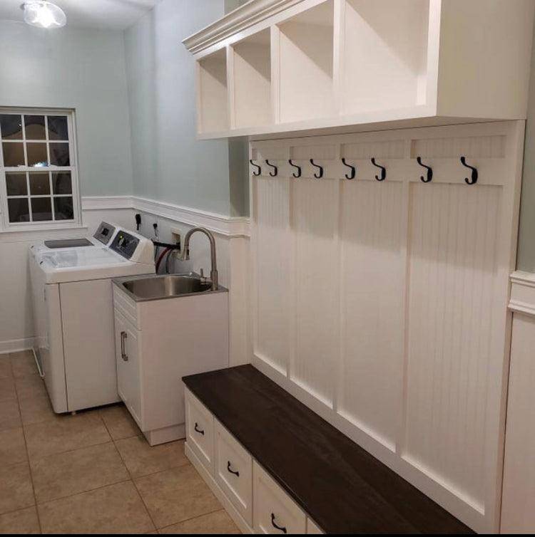 Elegant hall tree for organized entryway storage and style, combining functionality with modern design elements.