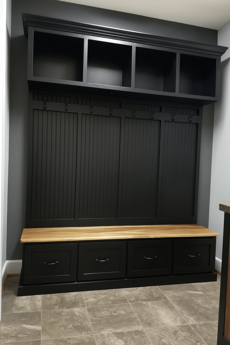 New York Mudroom Bench with Storage Drawers | Custom Hall Tree Coat Rack & Entryway Organizer (4-section)