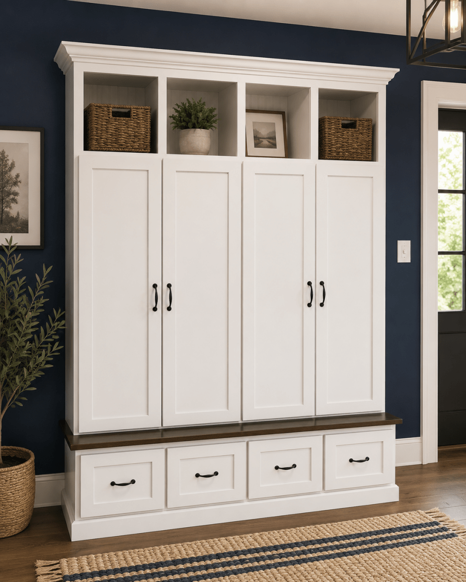 North Carolina Coat and Shoe Storage Bench – Entryway Organizer & Hallway Storage Rack | Custom Wood Furniture