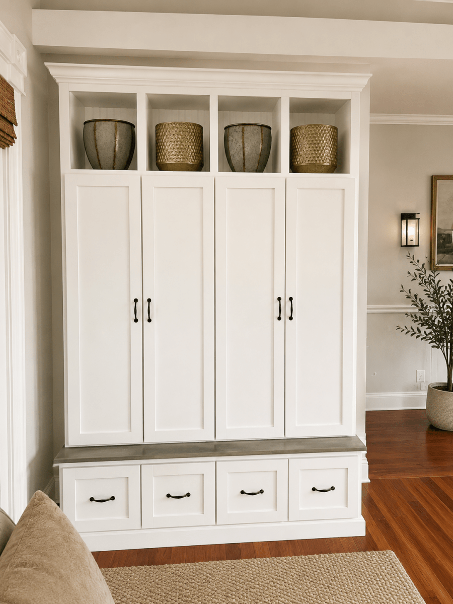 North Carolina Coat and Shoe Storage Bench – Entryway Organizer & Hallway Storage Rack | Custom Wood Furniture