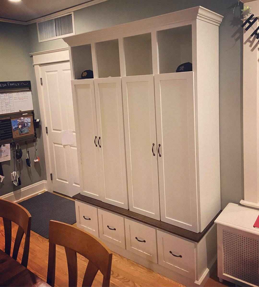 North Carolina 4-Section Entryway Bench with Shoe Storage & Coat Hooks | Custom Wood Hall Tree