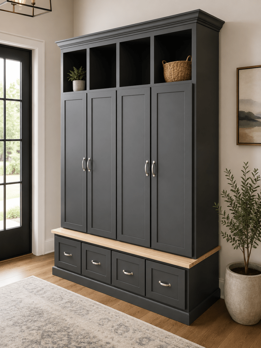 North Carolina Coat and Shoe Storage Bench – Entryway Organizer & Hallway Storage Rack | Custom Wood Furniture