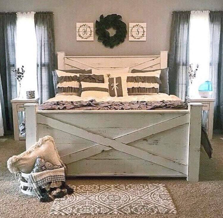 OHIO barn door style wood bed frame king size queen size.