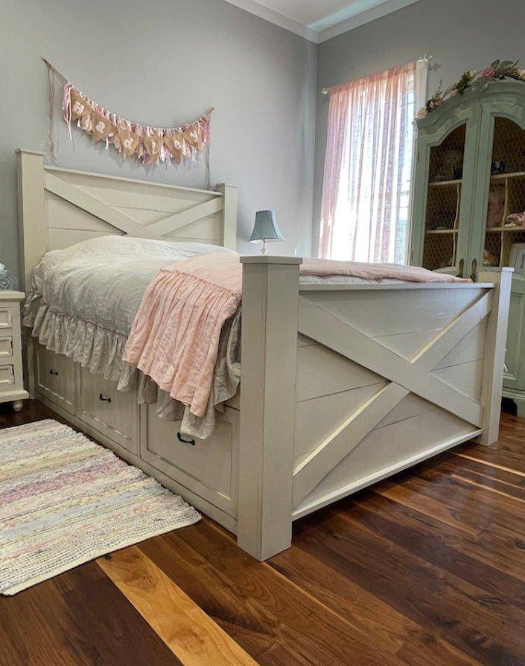 OHIO solid wood bed frame with storage drawers.