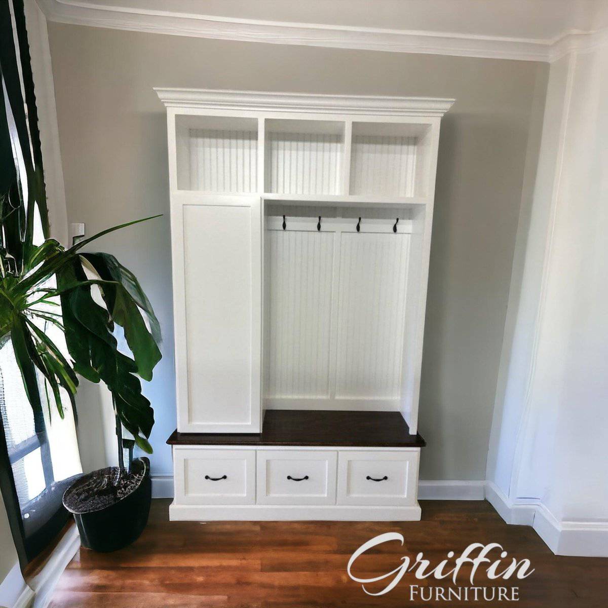 Oregon Entryway Organizer | Standing Coat Rack | Hall Tree | Mudroom Bench | Shoe Storage (3-section).