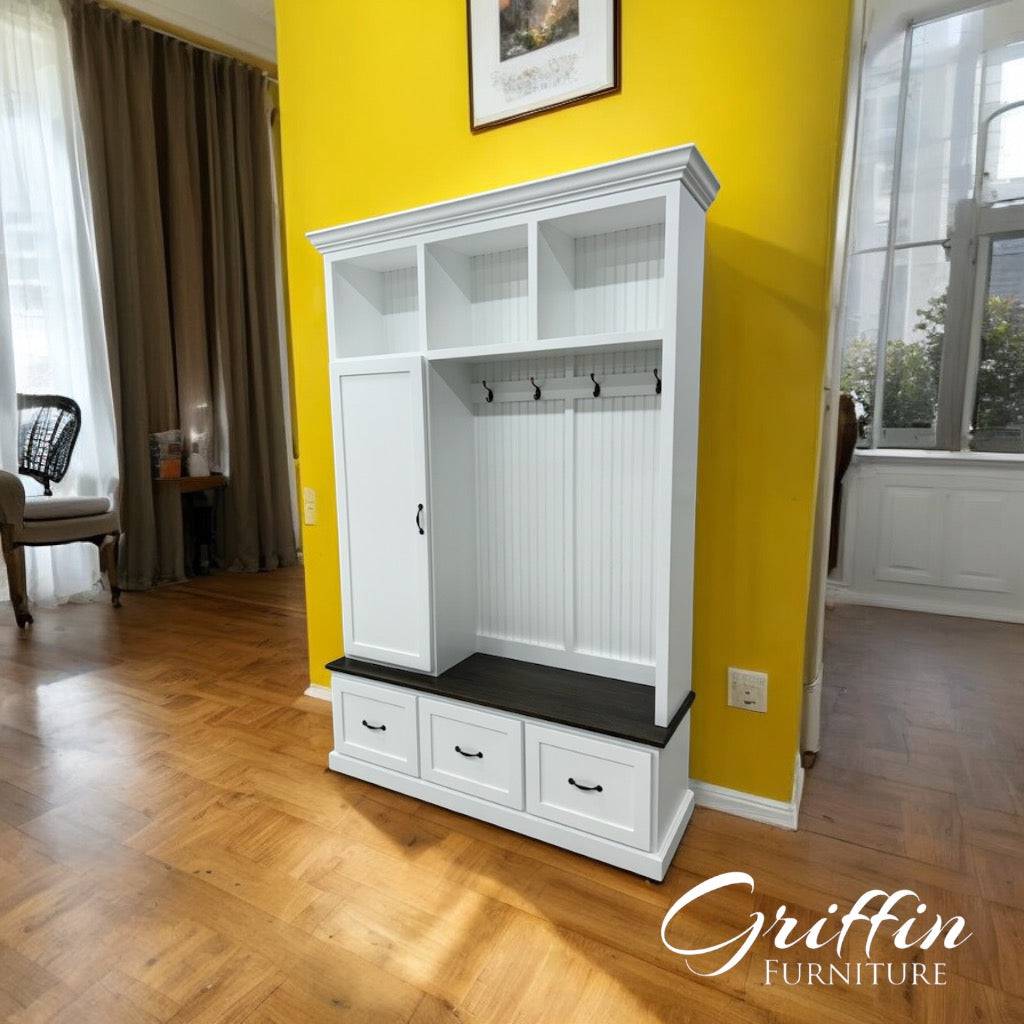 Oregon Entryway Organizer | Standing Coat Rack | Hall Tree | Mudroom Bench | Shoe Storage (3-section).