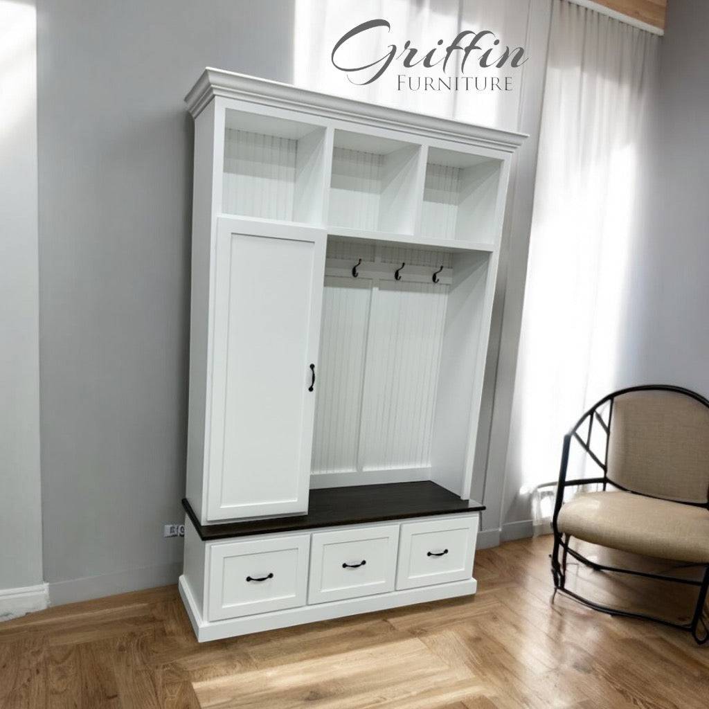 Oregon Entryway Organizer | Standing Coat Rack | Hall Tree | Mudroom Bench | Shoe Storage (3-section).