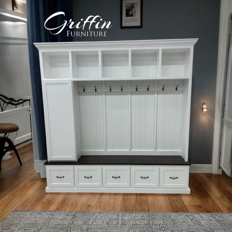 Oregon Mudroom Bench | Shoe Storage | Hall Tree | Standing Coat Rack | Mudroom Furniture (5 section).