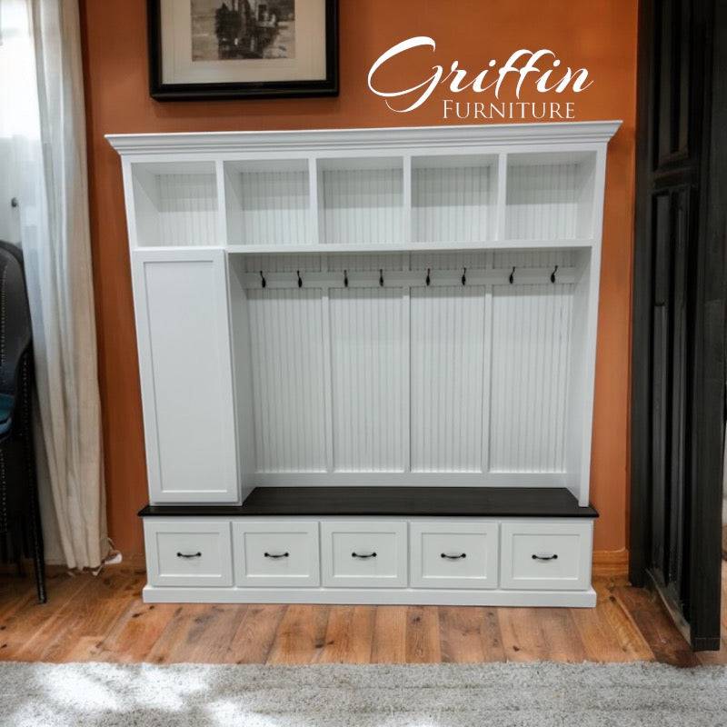 Oregon Mudroom Bench | Shoe Storage | Hall Tree | Standing Coat Rack | Mudroom Furniture (5 section).