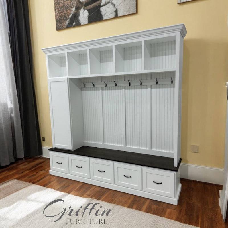 Oregon Mudroom Bench | Shoe Storage | Hall Tree | Standing Coat Rack | Mudroom Furniture (5 section).
