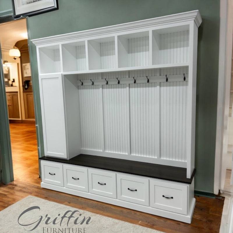 Oregon Mudroom Bench | Shoe Storage | Hall Tree | Standing Coat Rack | Mudroom Furniture (5 section).