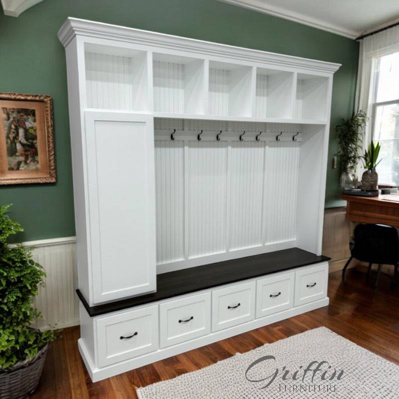 Oregon Mudroom Bench | Shoe Storage | Hall Tree | Standing Coat Rack | Mudroom Furniture (5 section).