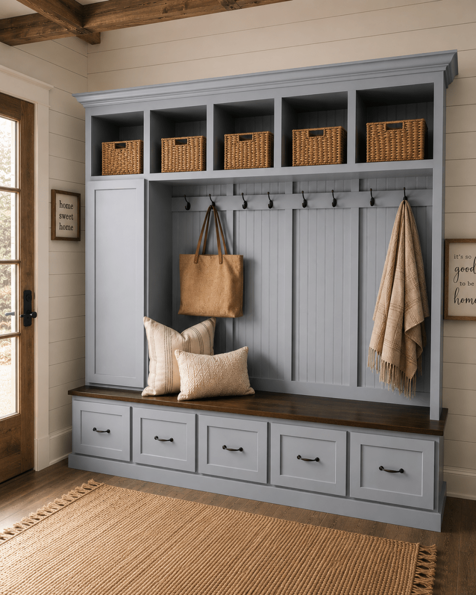 Oregon Mudroom Bench | Shoe Storage | Hall Tree | Standing Coat Rack | Mudroom Furniture (5 section)