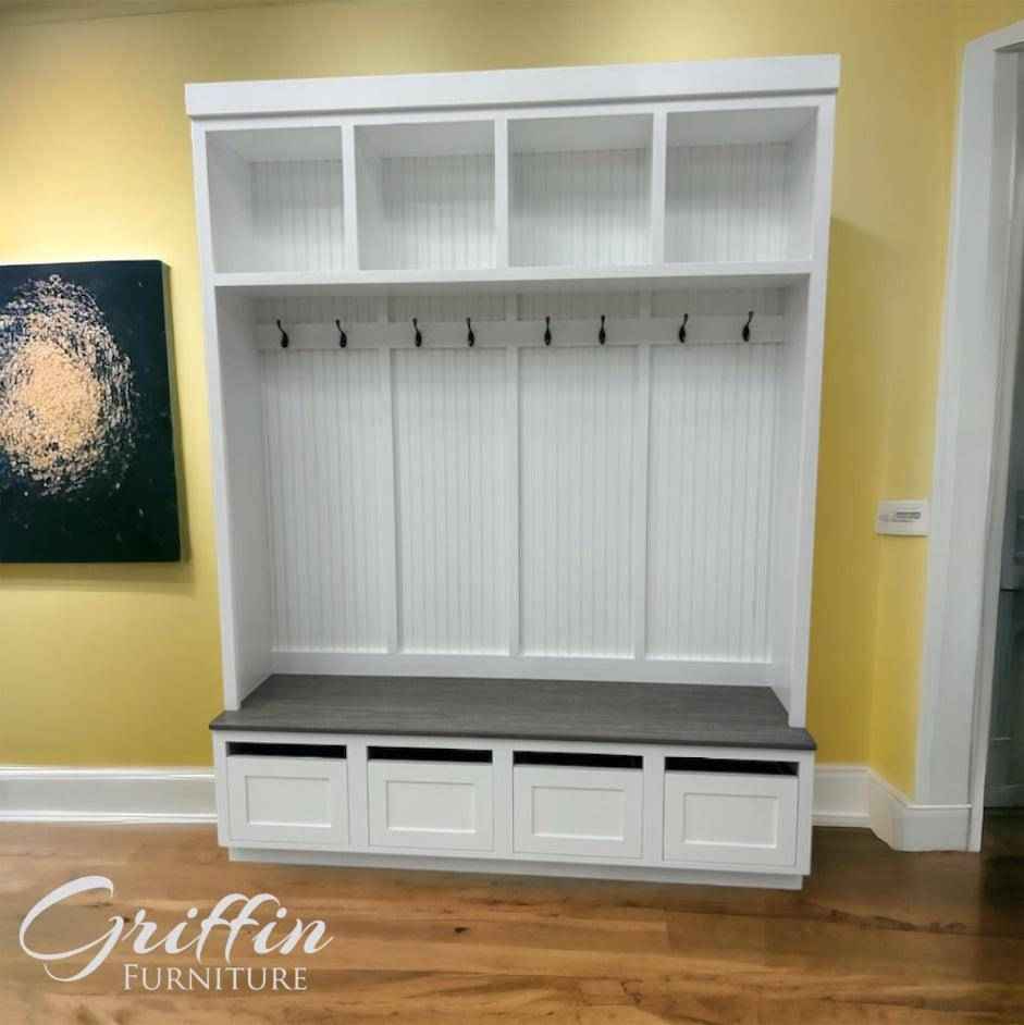 Orlando 4-Section Hall Tree with Bench & Shoe Storage | Handcrafted Wood Mudroom Entryway Furniture