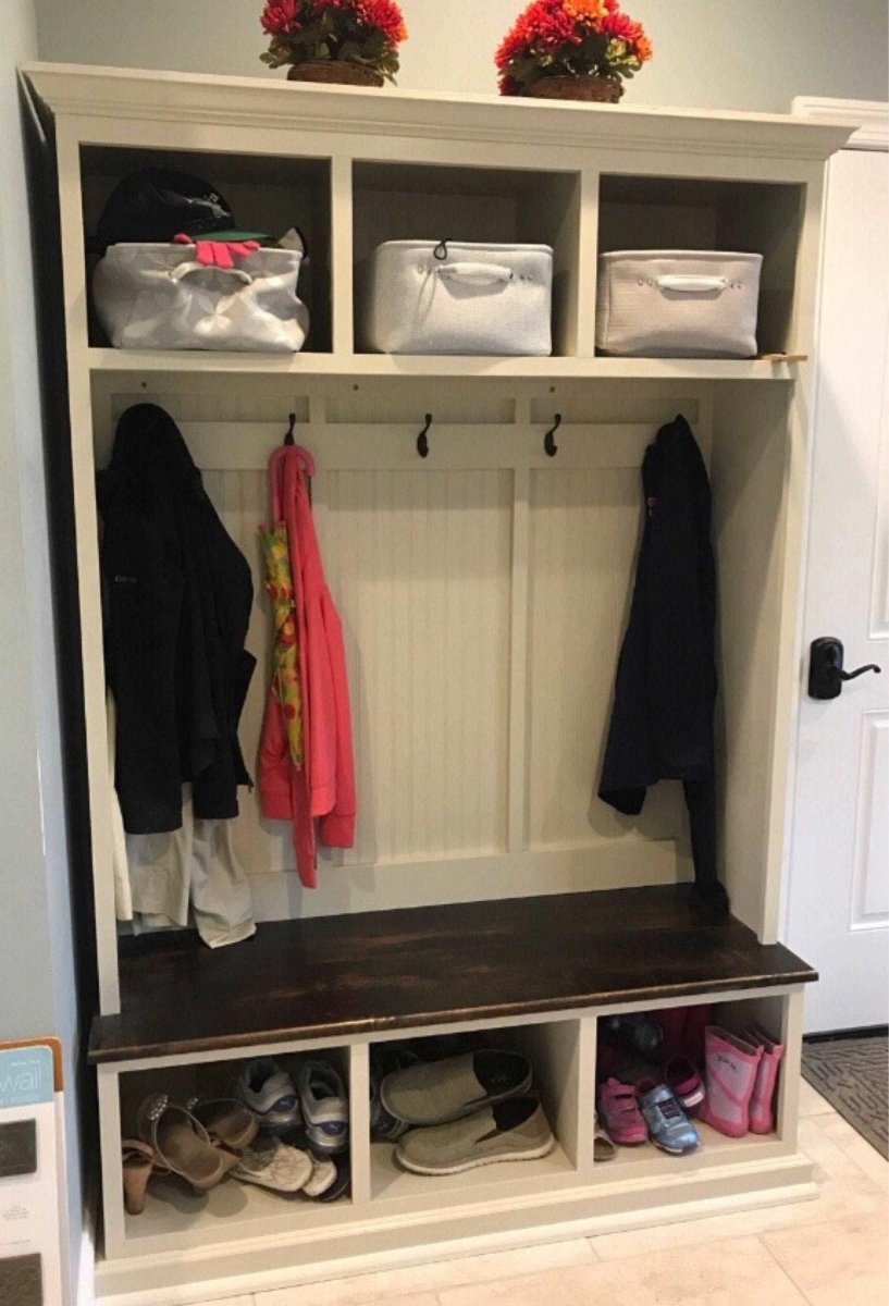Elegant entryway storage bench providing functional organization and stylish decor for your home.
