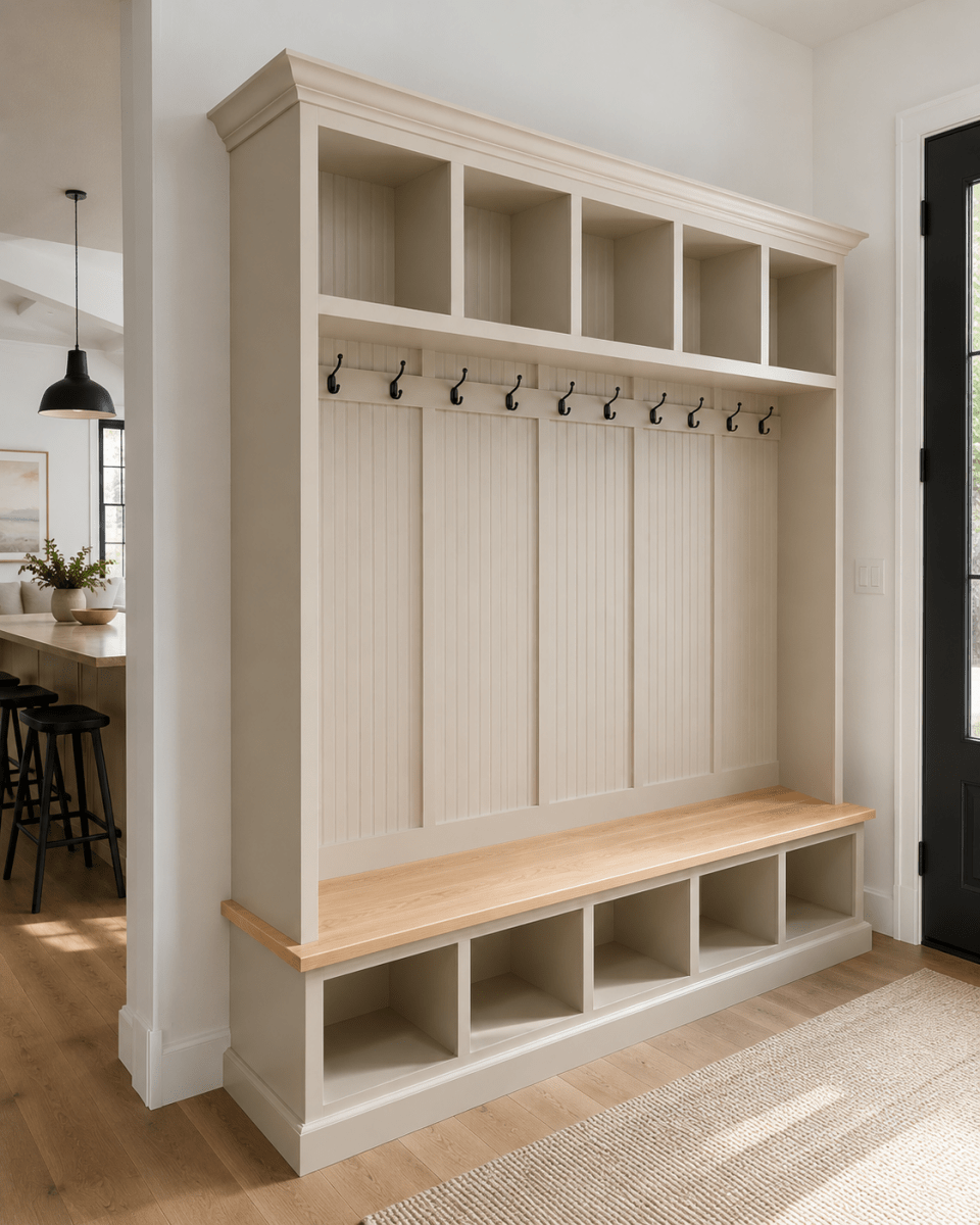 Pennsylvania 5-Section Entryway Bench with Storage – Custom Mudroom Seating | Wood Hall Tree Organizer