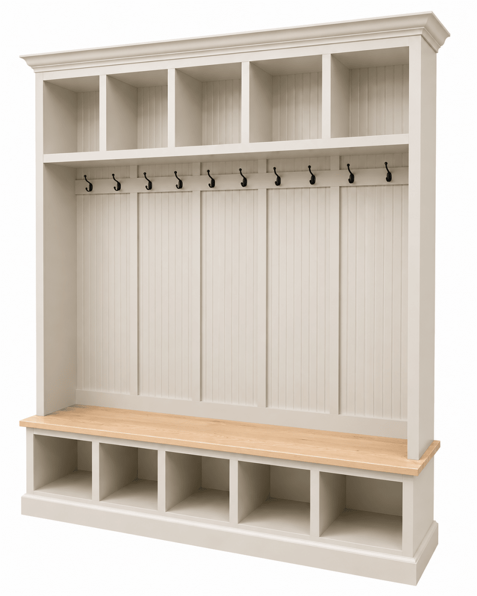 Pennsylvania 5-Section Entryway Bench with Storage – Custom Mudroom Seating | Wood Hall Tree Organizer