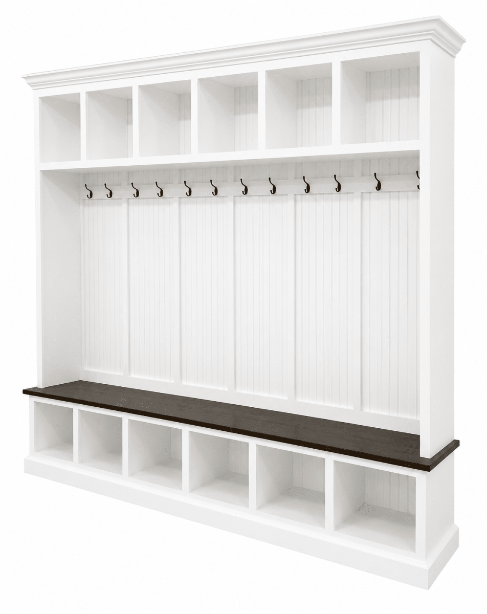 Pennsylvania 6-Section Entryway Bench with Storage – Custom Mudroom Organizer | Wood Hall Tree Seating