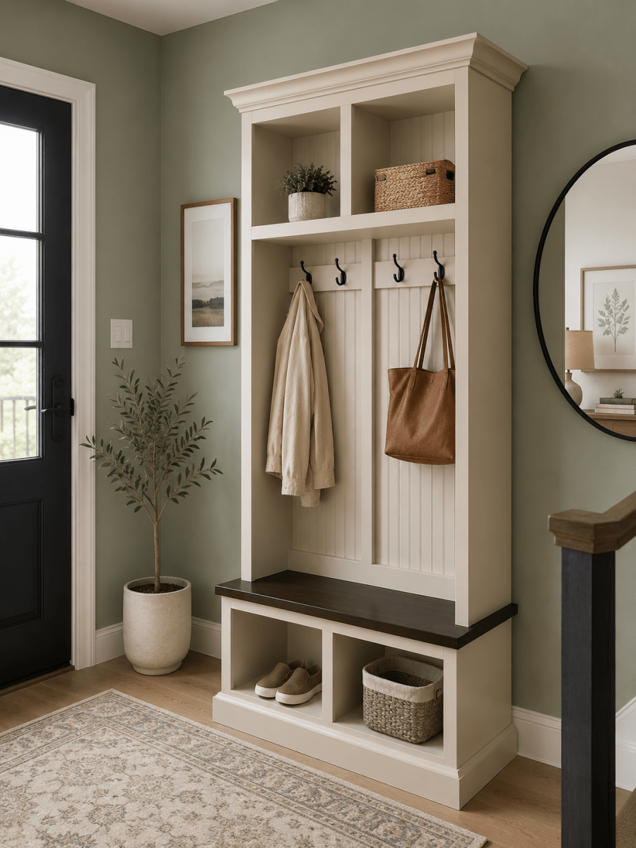 Pennsylvania Entryway Bench with Shoe Storage – 2-Section Solid Wood Mudroom Organizer | Custom Hallway Seating with Storage