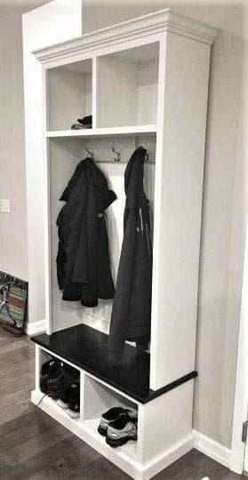 Pennsylvania 2-Section Entryway Bench with Shoe Storage & Coat Hooks | Handcrafted Wood Hall Tree
