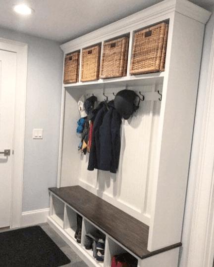 Pennsylvania Entryway Bench with Storage | Custom Wood Mudroom Seating | Handcrafted Hall Tree Bench (4-section)