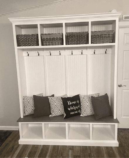 Pennsylvania Entryway Bench with Storage | Custom Wood Mudroom Seating | Handcrafted Hall Tree Bench (4-section)
