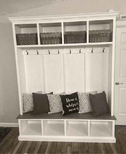 Pennsylvania 4-Section Entryway Bench with Storage & Coat Hooks | Handcrafted Wood Hall Tree