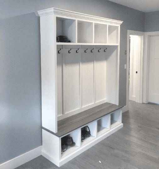 Pennsylvania 4-Section Entryway Bench with Storage & Coat Hooks | Handcrafted Wood Hall Tree