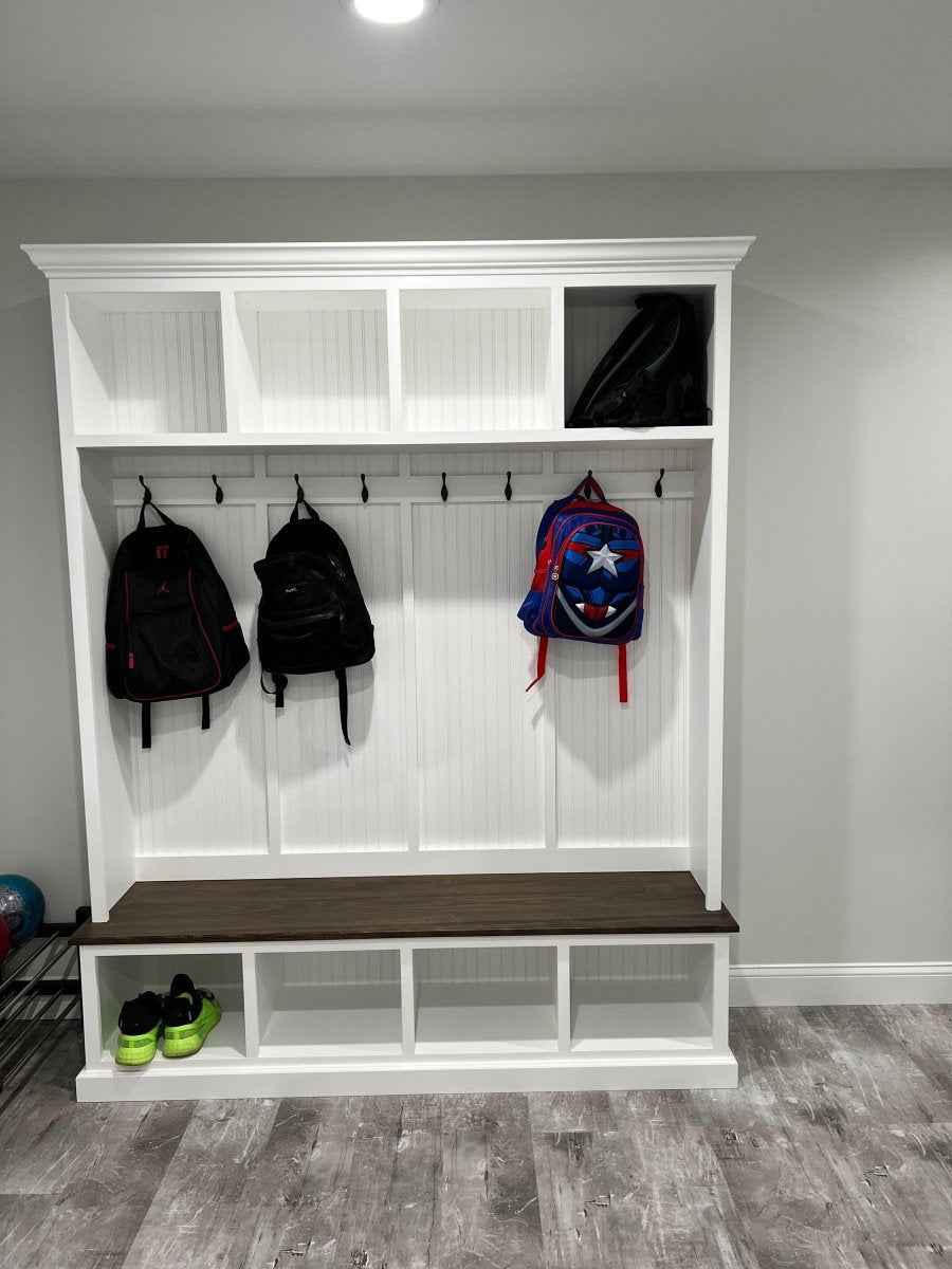 Pennsylvania 4-Section Entryway Bench with Storage & Coat Hooks | Handcrafted Wood Hall Tree